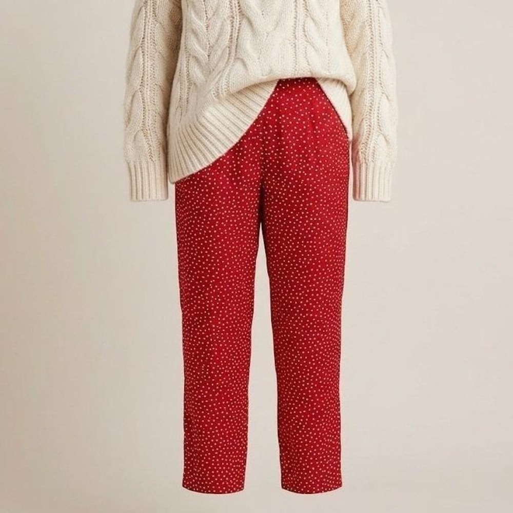 Vintage Ann May Silk Pants Red Ivory Polka Dot Tapered Trousers Small 80s Retro